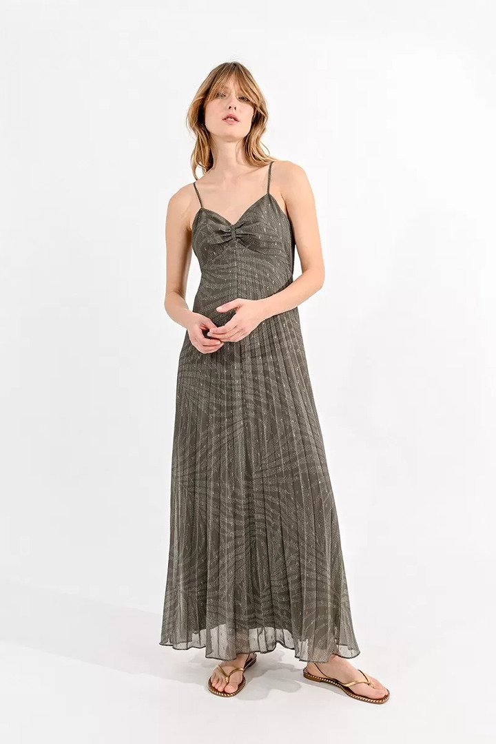 PRINTED STRAPLESS MAXI DRESS KHAKI JENA